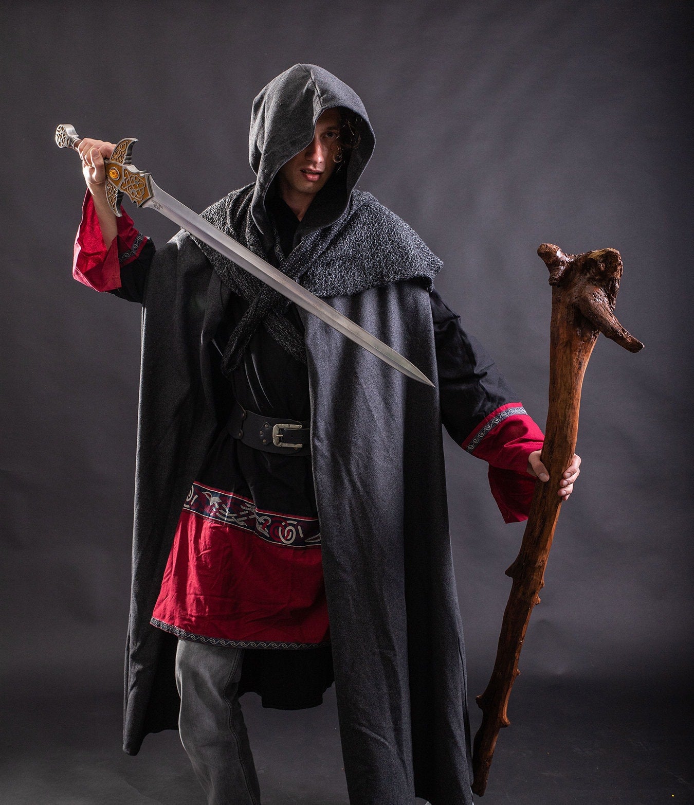 4 Way LARP Cloak Grey Versatile Cloak and Robe with Hood